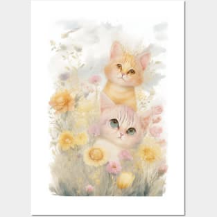 Yellow Cats in the Flower Garden Posters and Art